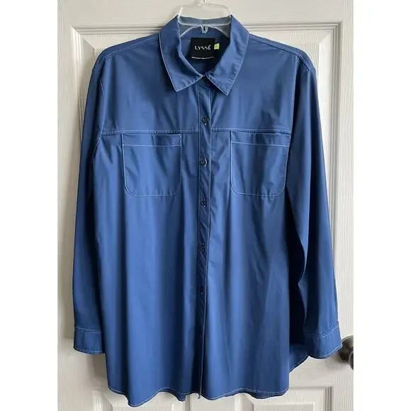 LYSSE Bundle Of 8 Solid Print Button Down Wrinkle Resistant Career Blouses Tops - Picture 12 of 16